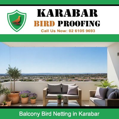 Balcony bird netting protecting outdoor furniture and entertaining area with scenic views in Karabar